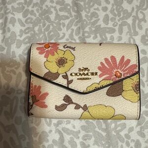Coach Women's Wallet with Floral Design - Cream, Pink, Yellow